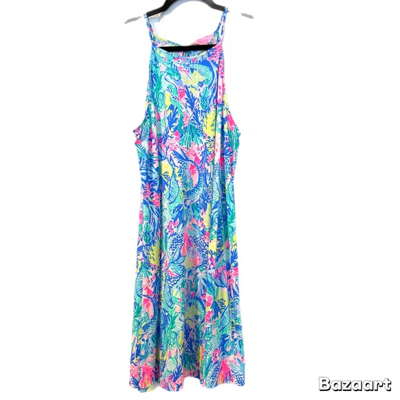Lilly Pulitzer Margot Swing Dress Mermaids Cove Print Pink Tassel Medium Blue M‎ - Picture 5 of 7